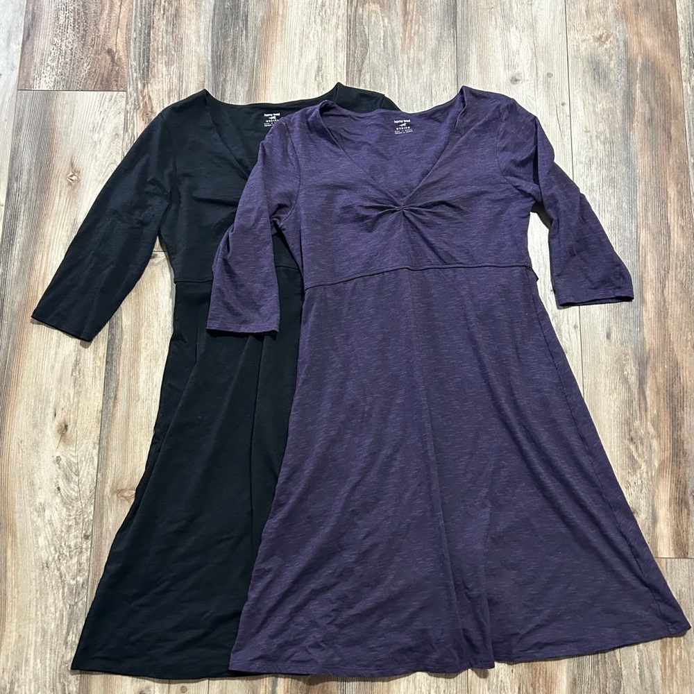 Lot of 2 Organic cotton blend Horny Toad Black and Purple 3/4 Sleeve Dresses